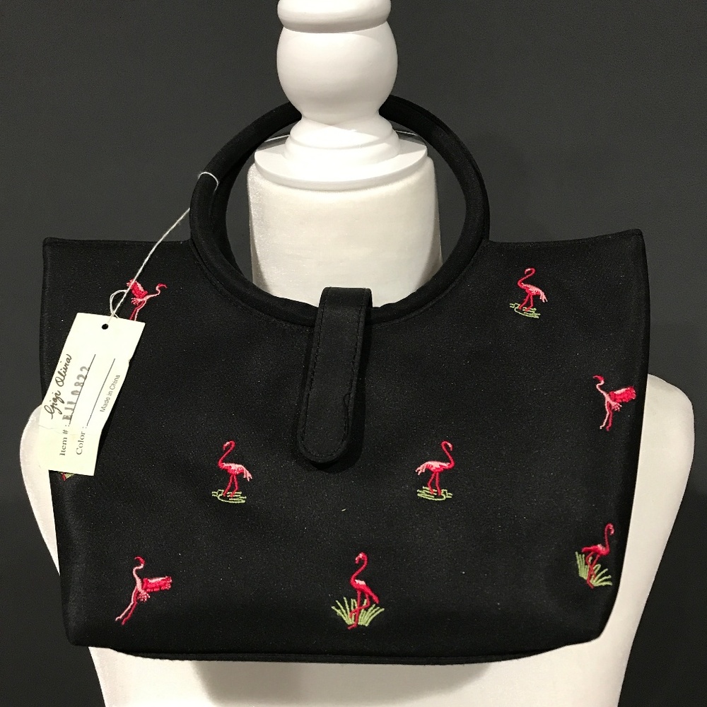 Black Purse with Flamingos